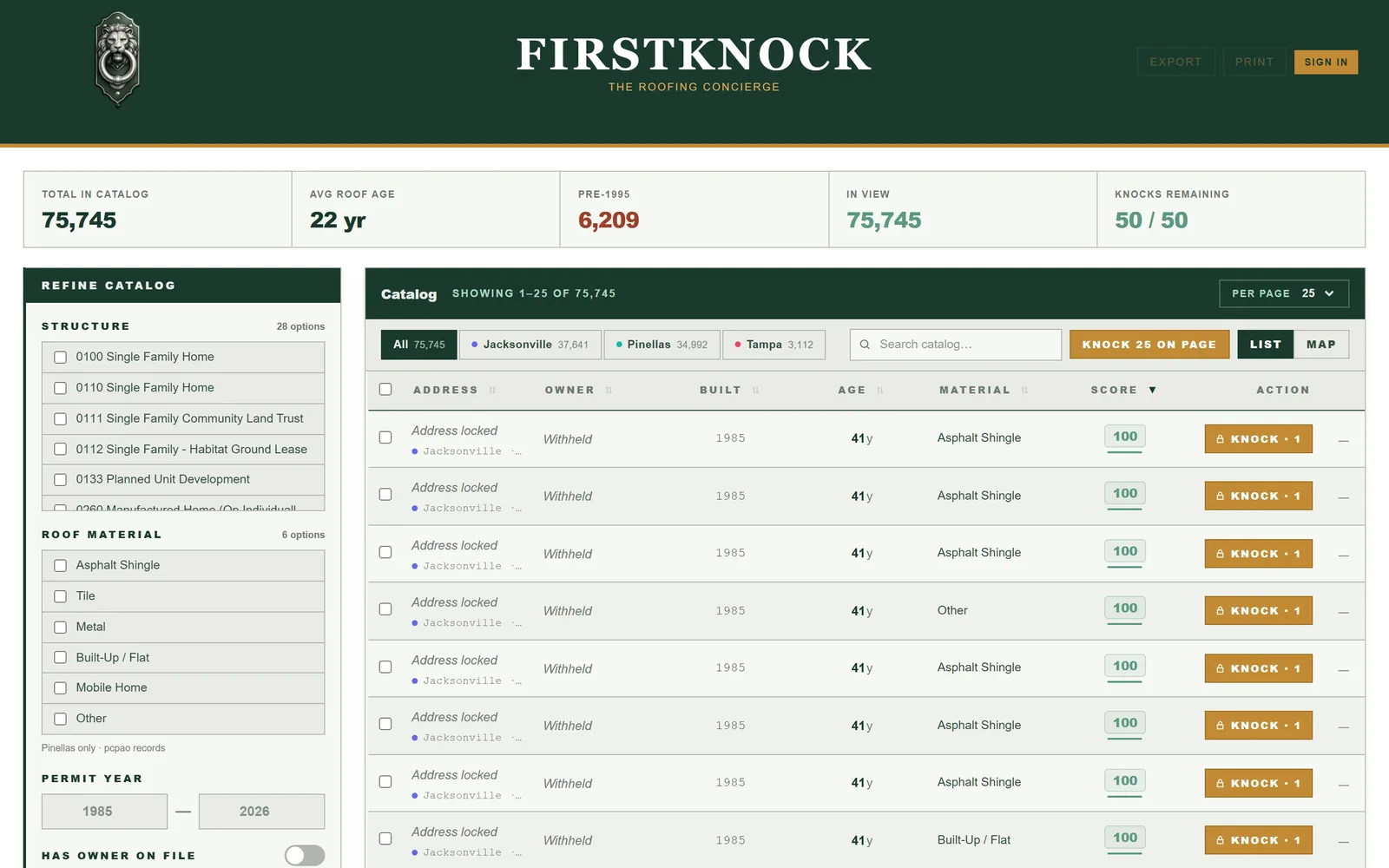 FirstKnock lead map dashboard